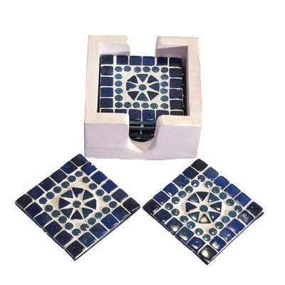 6 onderzetters glasmozaïek blauw 6 onderzetters glasmozaïek blauw