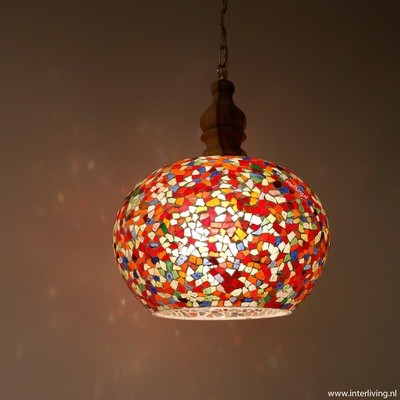Open Hanglamp multi colour broken glass glasmozaïek met massief hout - Ø 30 cm Open Hanglamp multi colour broken glass glasmozaïek met massief hout - Ø 30 cm