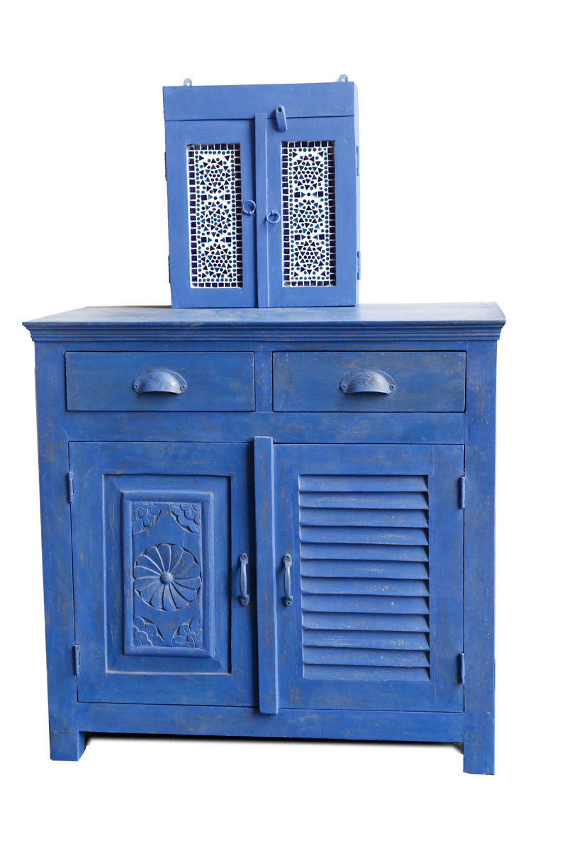 Indiase kast - finish "deep blue" 81 cm hoog