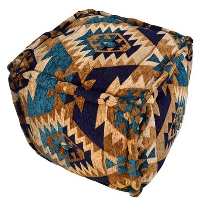 poef kelim design blauw 40 x 40 x 40 cm