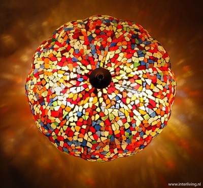 plafonnière mozaïek Ø 36 cm - broken glass multi colour- model pompoen plafonnière mozaïek Ø 36 cm - broken glass multi colour- model pompoen
