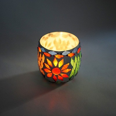 Twee stuks waxinehouders turks mozaïek multi colour