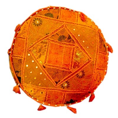 poef oranje rond model Ø 50 cm &amp; 15 cm hoog