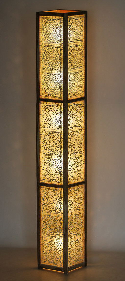 vloerlamp transparant glasmozaiek / hout unfinished 180 cm