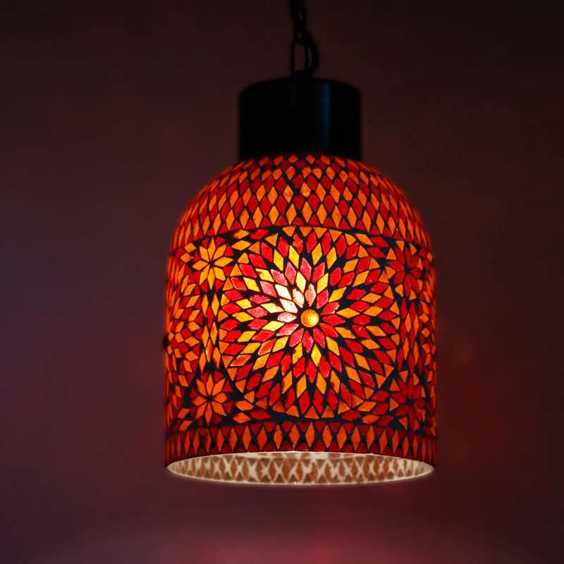 Hanglamp open glasmozaïek turkish design rood oranje