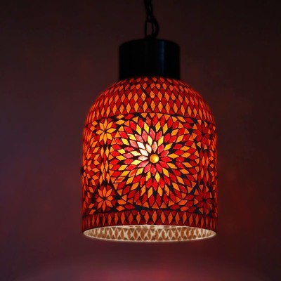 Hanglamp open glasmozaïek turkish design rood oranje Hanglamp open glasmozaïek turkish design rood oranje