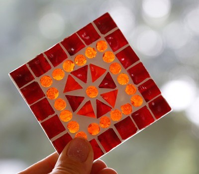 6 onderzetters glasmozaïek rood oranje 6 onderzetters glasmozaïek rood oranje