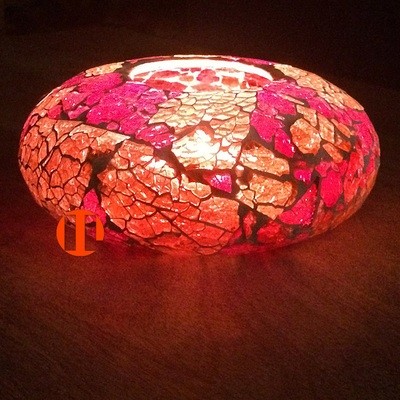 Waxinehouder model ufo rood oranje broken glass