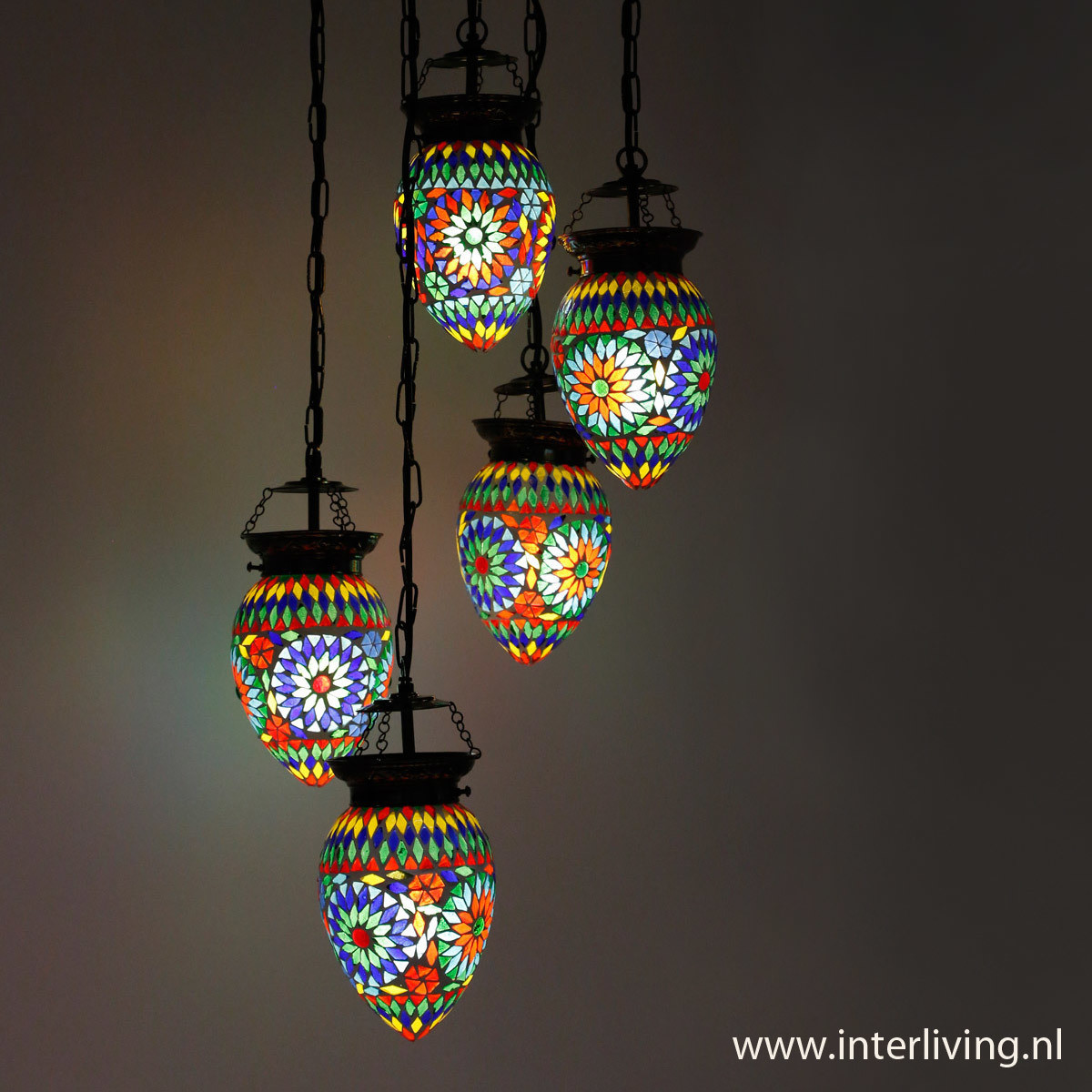 oosterse 5 bol hanglamp papaja - multi colour mozaïek turkish design