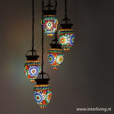oosterse 5 bol hanglamp papaja - multi colour mozaïek turkish design oosterse 5 bol hanglamp papaja - multi colour mozaïek turkish design