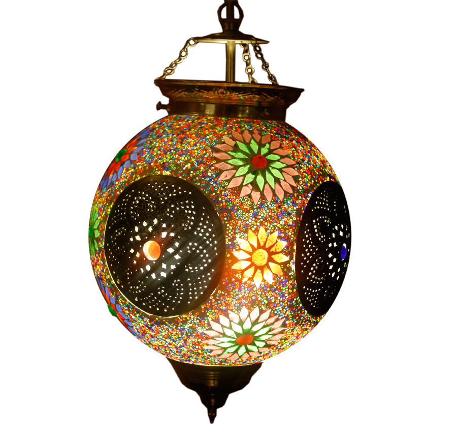 hanglamp bol multi colour mozaïek turkish design beads & triangles & iron