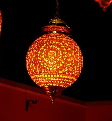 hanglamp bol mozaïek indiaas design rood - oranje