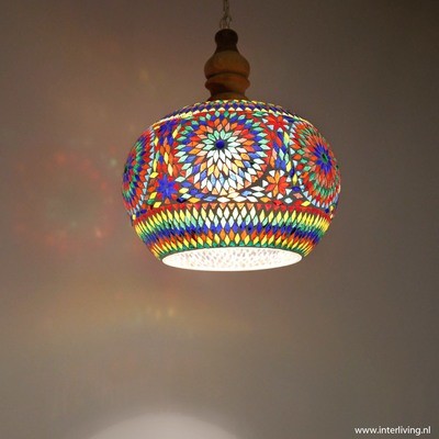 Open Hanglamp multi colour glasmozaïek met massief hout - Ø 36 cm Open Hanglamp multi colour glasmozaïek met massief hout - Ø 36 cm