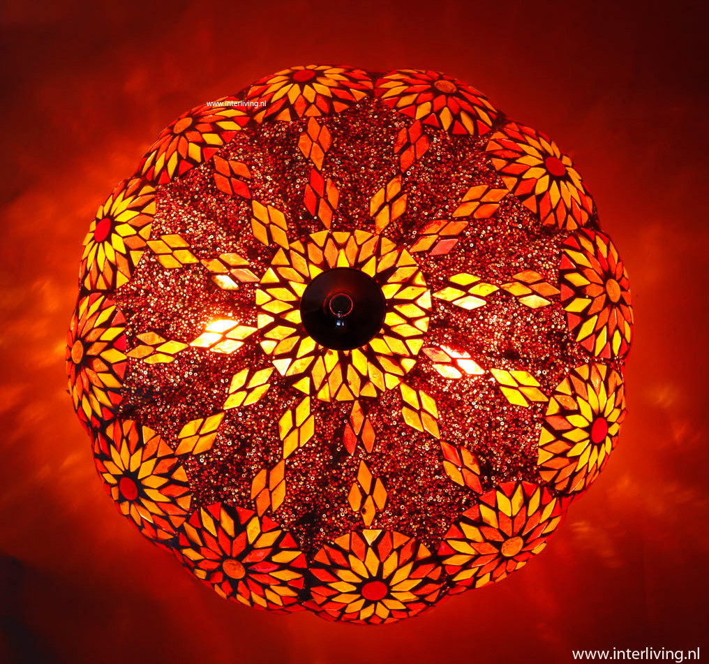 plafonnière mozaïek & kralen rood oranje turkish design Ø 36 cm - model pompoen