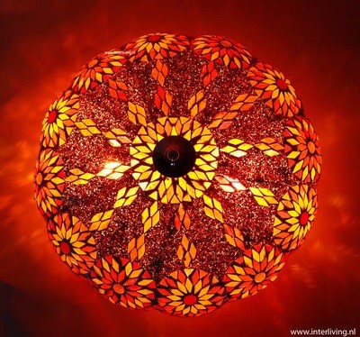 plafonnière mozaïek & kralen rood oranje turkish design Ø 36 cm - model pompoen plafonnière mozaïek & kralen rood oranje turkish design Ø 36 cm - model pompoen
