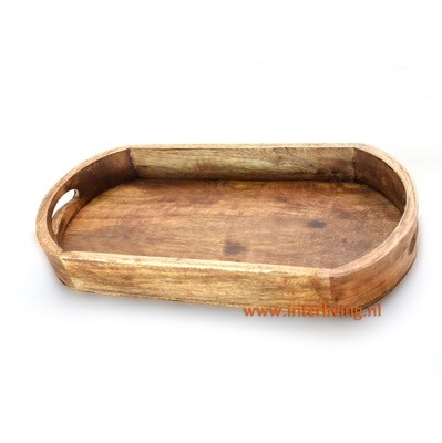 mangohout dienblad -ovaal model 40 x 19 cm met opstaande rand