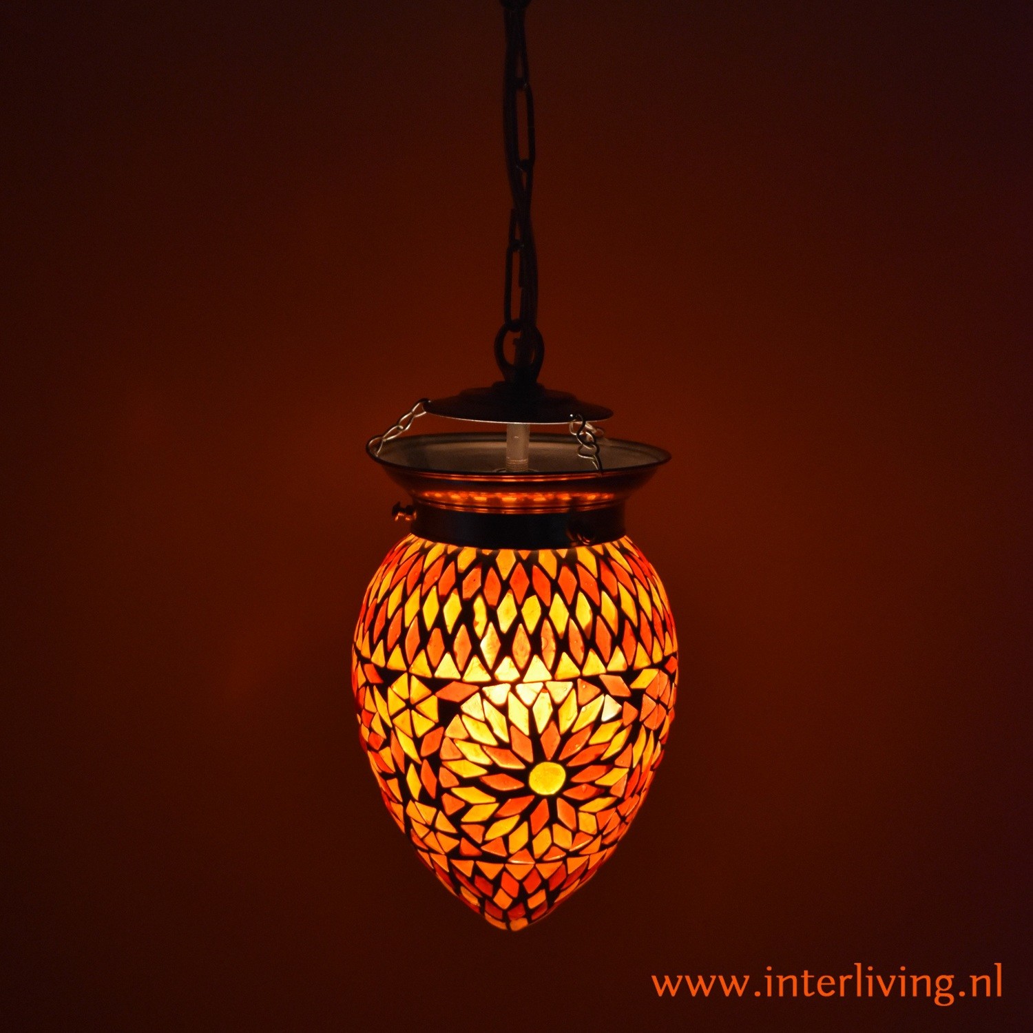 oosterse kleine papaja hanglamp - glasmozaïek Turkish design - rood oranje geel