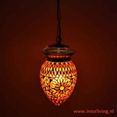oosterse kleine papaja hanglamp - glasmozaïek Turkish design - rood oranje geel oosterse kleine papaja hanglamp - glasmozaïek Turkish design - rood oranje geel