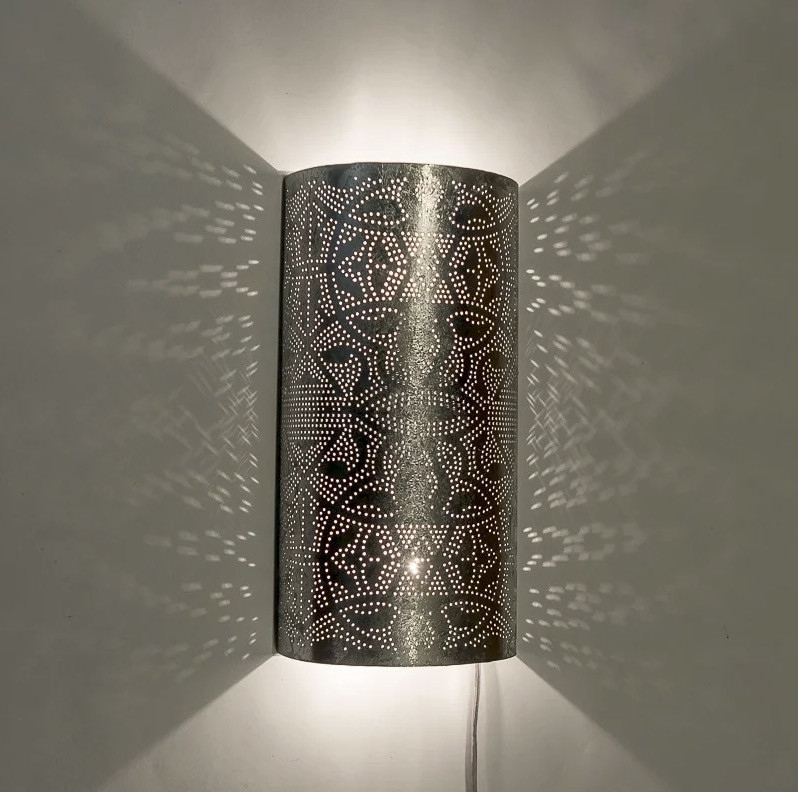 Wandlamp langwerpig vintage zilverlook filigrain style