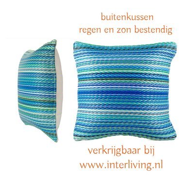buitenkussen ibiza aqua &amp; blauw tinten - gestreept patroon - eco plastic