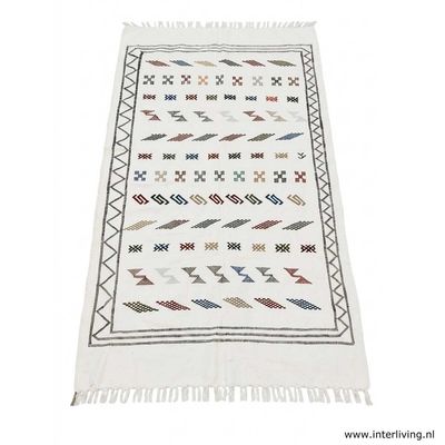 Marokkaans wit kleed - handgemaakt tapijt met grafische bont design