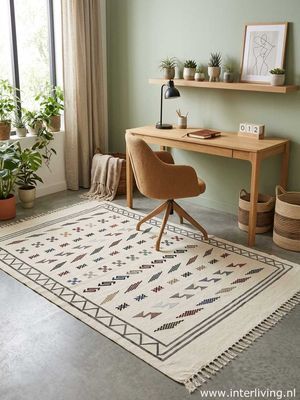 Marokkaans wit kleed - handgemaakt tapijt met grafische bont design