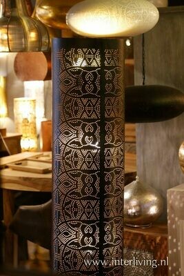 oosterse vloerlamp of staande lamp met filigrain gaatjes patronen van metaal - zwart met goud- diverse maten