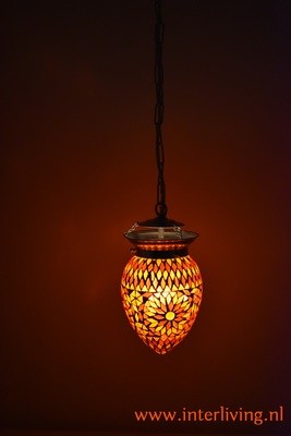 oosterse kleine papaja hanglamp - glasmozaïek Turkish design - rood oranje geel