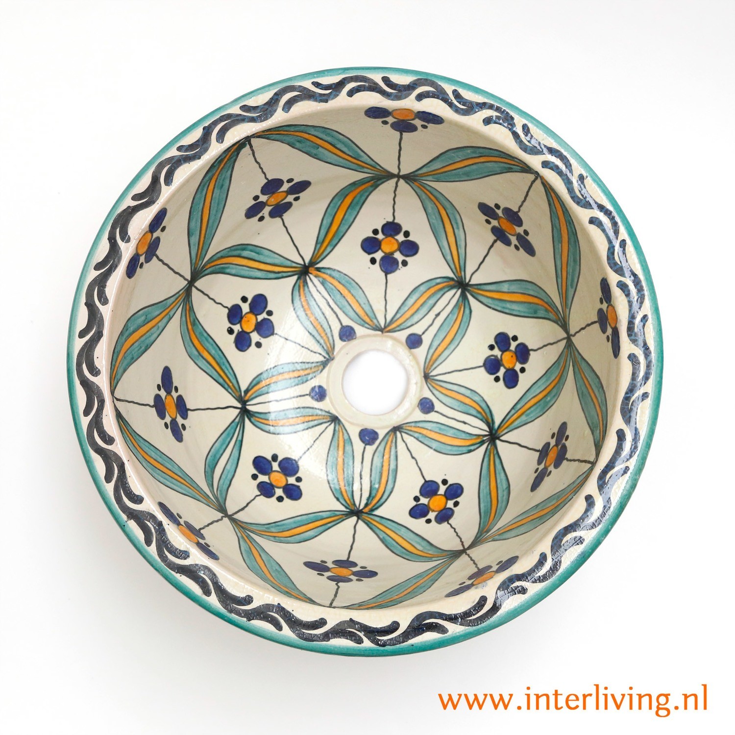 Marokkaanse waskom "Fes"- aardewerk (opbouw) wasbak uit Fez - Ø 35 cm (M350)