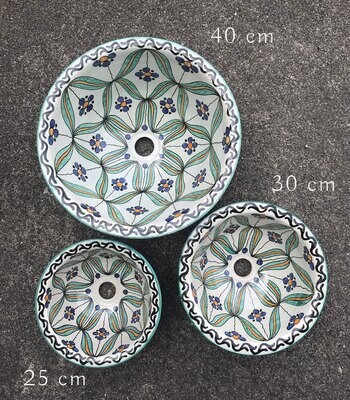 Marokkaanse waskom "Fes"- aardewerk (opbouw) wasbak uit Fez - Ø 35 cm (M350)