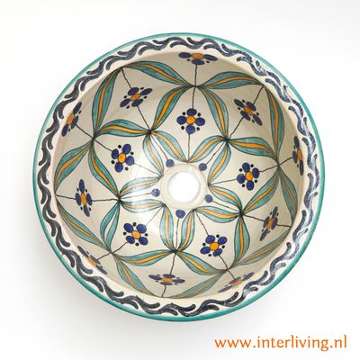 Marokkaanse waskom "Fes"- aardewerk (opbouw) wasbak uit Fez - Ø 35 cm (M350)