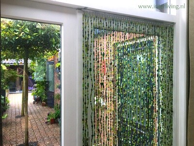 glaskralen gordijn extra lang-   230 cm strenglengte - 90 cm breed - groen + gratis embrasse