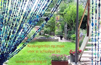 kralengordijn blauw  - extra lang -  230 cm strenglengte / 90 cm breed + embrasse