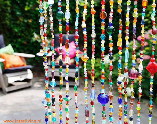 glaskralen gordijn multi colour - extra lang - 90 cm breedte - 230 cm strenglengte -   met gratis embrasse en reserve streng