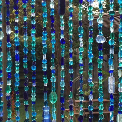 glaskralen gordijn 40 strengen blauw  + reservestreng + embrasse - vliegwerend deurgordijn