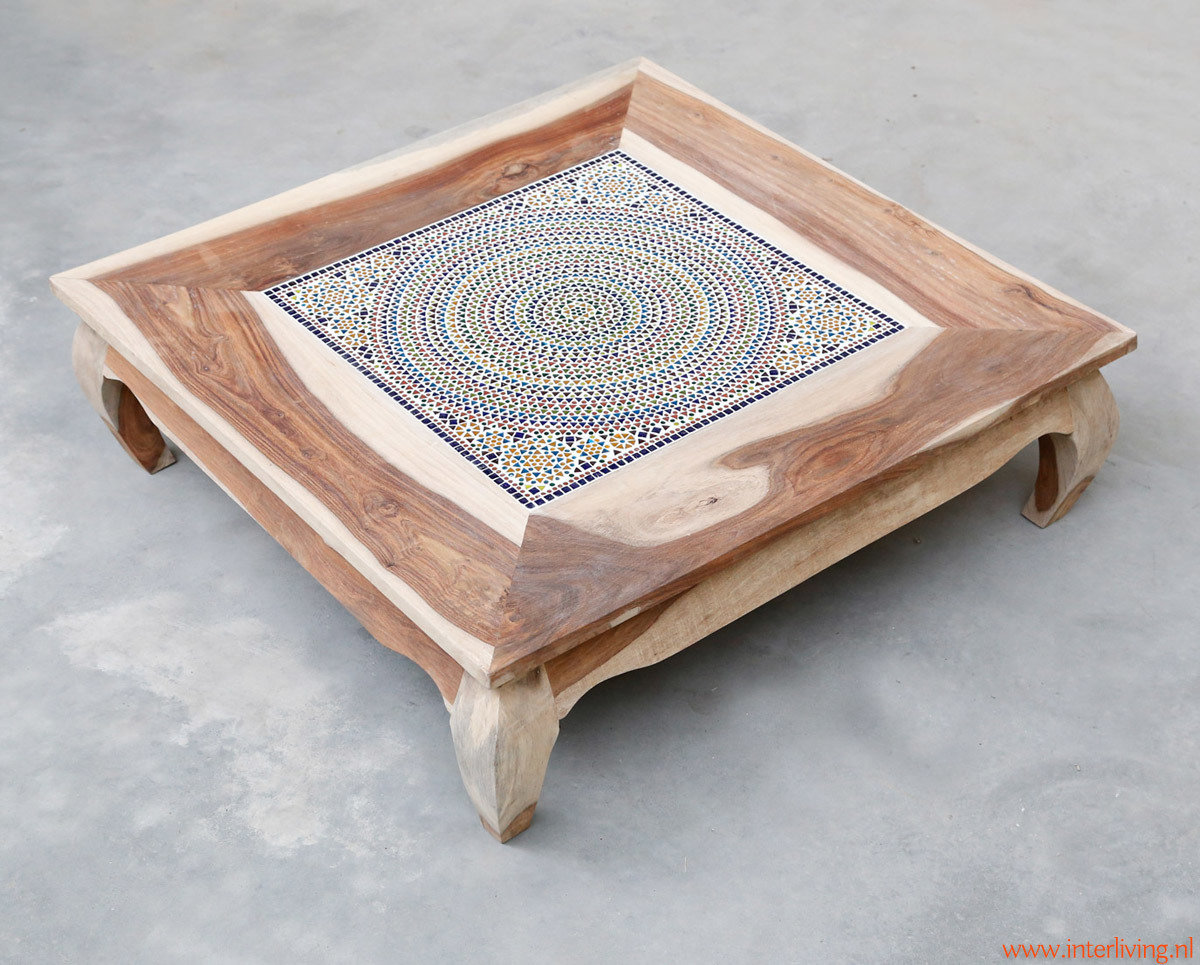 opiumtafel mozaïek multi colour / hout unfinished