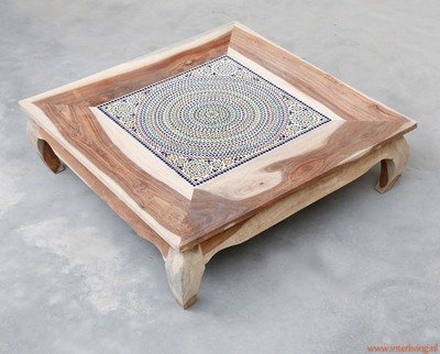 opiumtafel mozaïek multi colour / hout unfinished