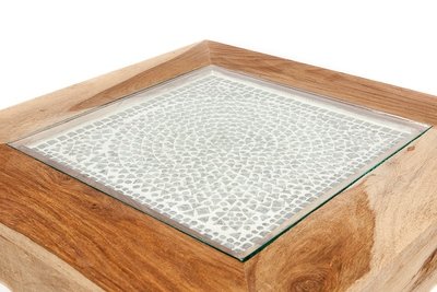 bijzettafel mozaïek transparant / hout sheesam unfinished