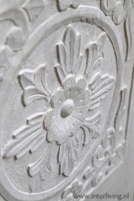 oosterse houten lotus kast uit India  - 180 cm hoog -  8 panelen met houtsnijwerk - white washed hoog model &amp; 2 deuren