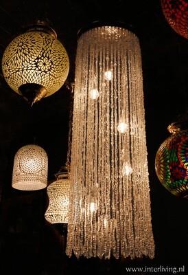Hanglamp Asian glam - luxe glaskralen verlichting XL transparant - horeca inrichting hospitality