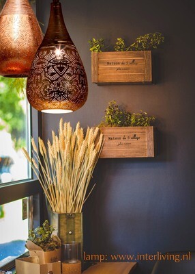 hanglamp "Bindi" in "drop wire "stijl of oosters druppel model lamp met gaatjespatronen van oosters filigrain design - vintage koper + gratis bijpassende set wxinehouders!