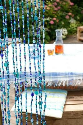 glaskralen gordijn blauw - 250 cm strenglengte - extra lang + embrasse