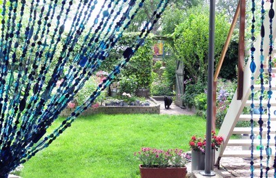 glaskralen gordijn blauw - 250 cm strenglengte - extra lang + embrasse