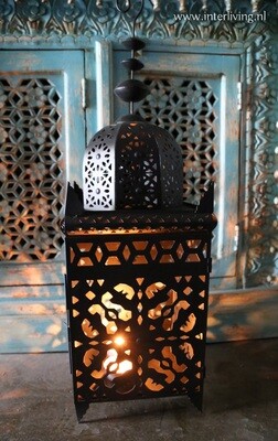Marokkaanse lantaarn groot -zwart metaal - handgemaakt uit Marrakesh - Large 85 cm -Boho stijl