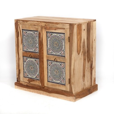 boho dressoir - 2 deurs kast laag met kleurrijk glas mozaïek boho dressoir - 2 deurs kast laag met kleurrijk glas mozaïek