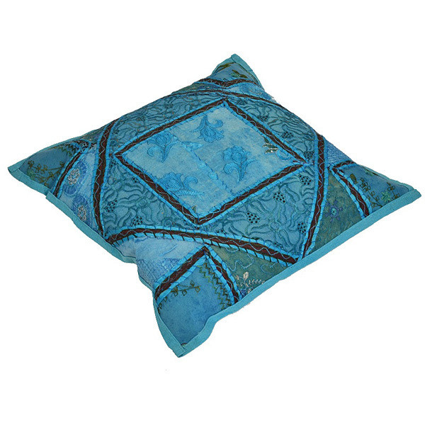 sierkussen patchwork blauw