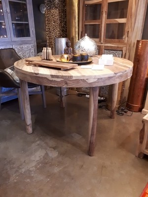 ronde houten tafel Ø 120 cm uit India  - eettafel sheesham unfinished - naturel hout kleur