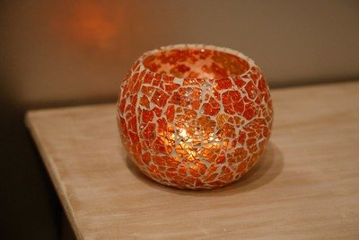 Waxinehouder van gerecycled glasmozaïek gebroken glas rood oranje - crackle glass Waxinehouder van gerecycled glasmozaïek gebroken glas rood oranje - crackle glass