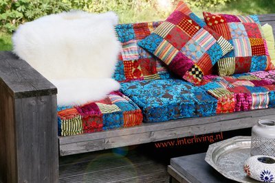 vloerkussen velvet patchwork multi colour