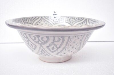 Marokkaanse waskom "Boho grey" uit Fez met zacht grijze pasteltinten - "L500" - aardewerk (opbouw) wasbak Ø 40 cm